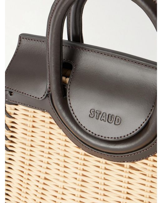 Staud Natural Maude Mini Leather-Trimmed Raffia Tote