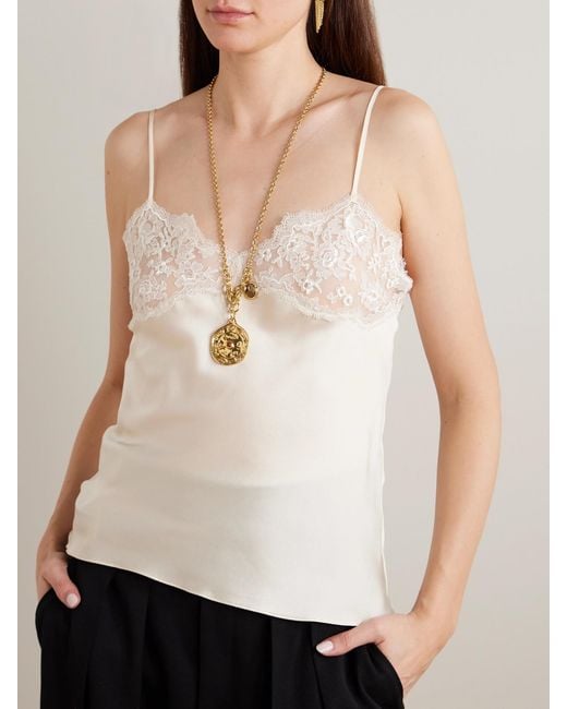 Chloé White Lace-Trimmed Silk-Satin Camisole