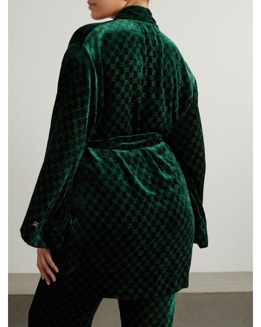 Gucci Green Belted Devoré-Velvet Robe