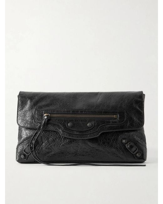 Balenciaga Black Le City Crinkled-Leather Clutch