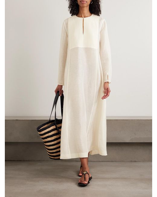 Tory Burch Natural Pleated Linen And Silk-Blend Kaftan