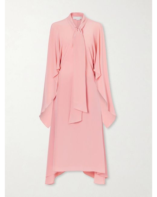 Stella McCartney Pink Tie-Detailed Silk Midi Dress