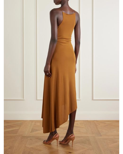 Christopher Esber Brown Veer Crystal-Embellished Draped Jersey Midi Dress