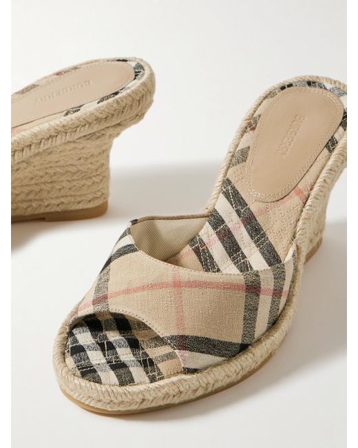 Burberry Natural Espadrille-Mules Aus Kariertem Canvas Mit Jacquard-Muster Und Keilabsatz