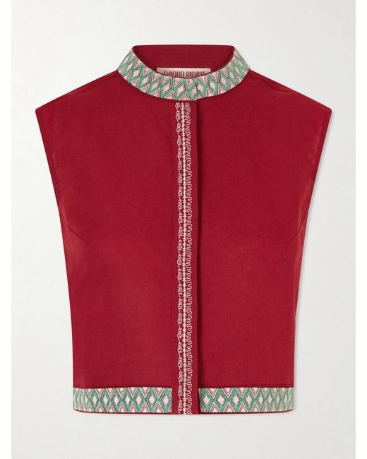 Emporio Sirenuse Embroidered Linen And Cotton-Blend Blouse