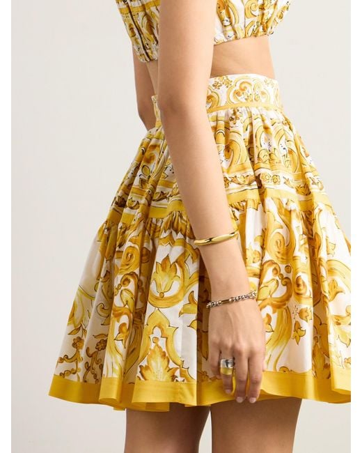 Dolce & Gabbana Metallic Maiolica Pleated Printed Cotton-Poplin Mini Skirt