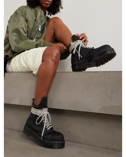 Rick Owens Black Dr. Martens 1460 Quad Sole Schnürstiefel Aus Leder