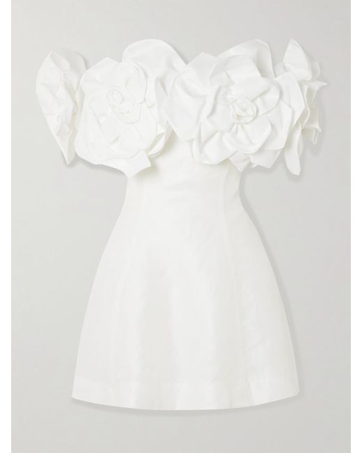 Aje. White Etta Off-The-Shoulder Appliquéd Linen-Blend Mini Dress
