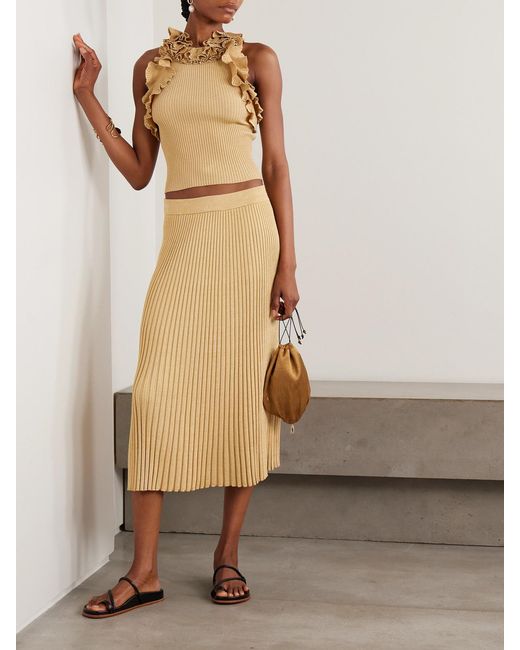 Zimmermann Natural Luna Ribbed Metallic Midi Skirt