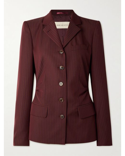 Dries Van Noten Purple Blazer Aus Einer Wollmischung Mit Nadelstreifen