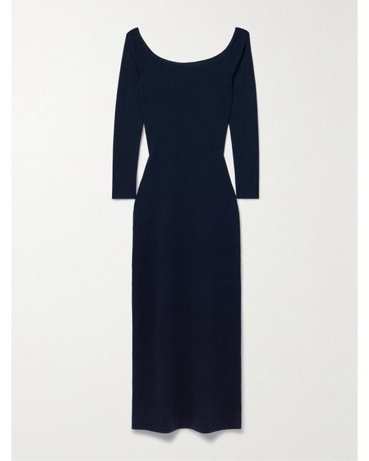 Gabriela Hearst Blue Selwyn Off-The-Shoulder Wool And Cashmere-Blend Midi Dress