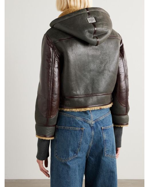 Veste À Capuche En Peau Lainée Et En Cuir Acne en coloris Gray