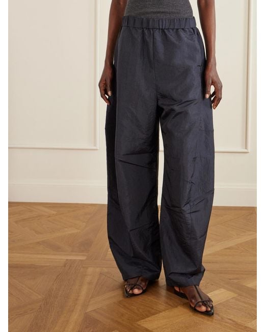 Tibi Blue Winslow Crinkled-Shell Barrel-Leg Pants