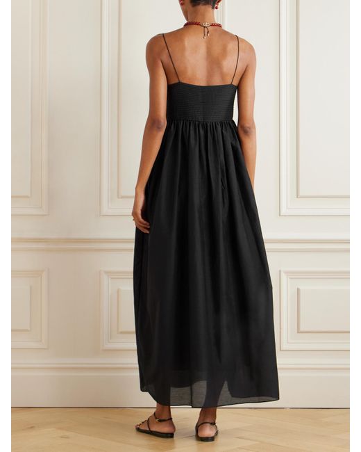 Matteau Black Pintucked Organic Cotton And Silk-Blend Maxi Dress