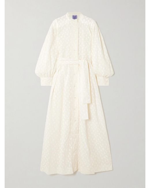 Thierry Colson Natural Yvonne Belted Floral-Print Cotton-Voile Midi Shirt Dress
