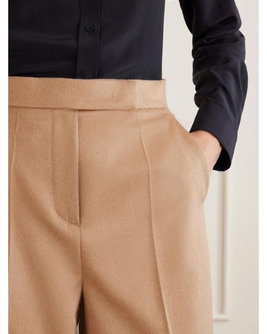 Max Mara Natural Camel Wool Wide-Leg Pants