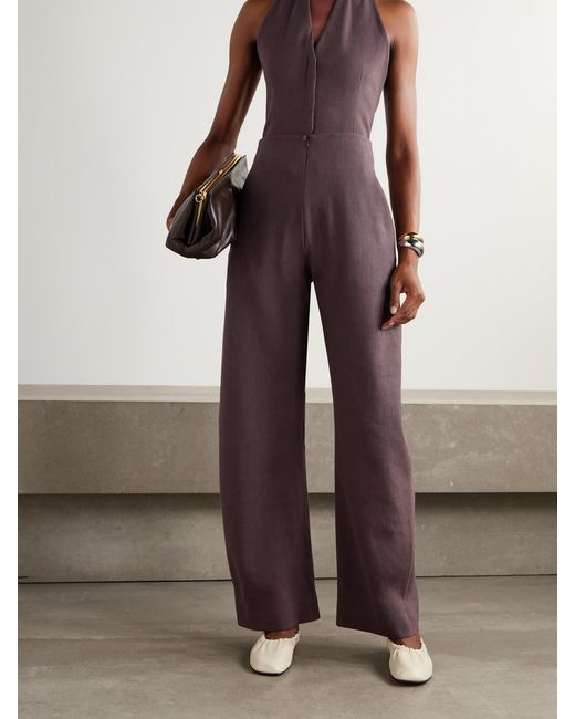 Cortana Purple Umbra Stretch-Wool, Organic Cotton And Hemp-Blend Barrel-Leg Pants
