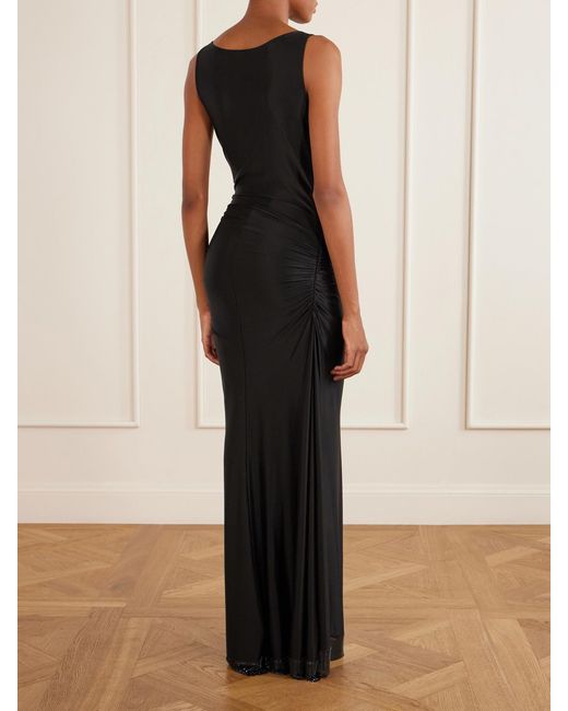 Rabanne Black Mesh-Detailed Jersey-Satin Maxi Dress