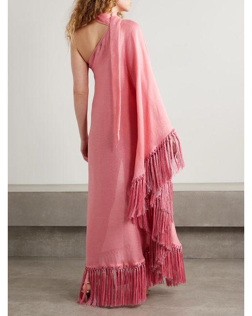 ‎Taller Marmo Pink Arno One-Sleeve Fringed Linen-Blend Gown