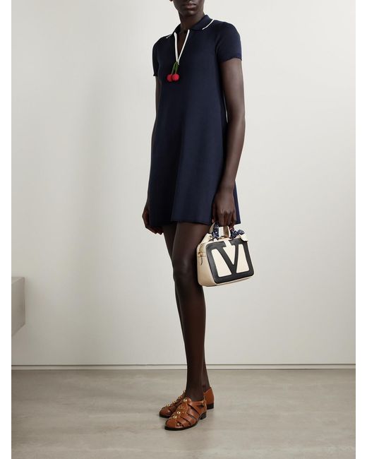 Valentino Garavani Blue Embellished Ribbed Cotton Mini Dress