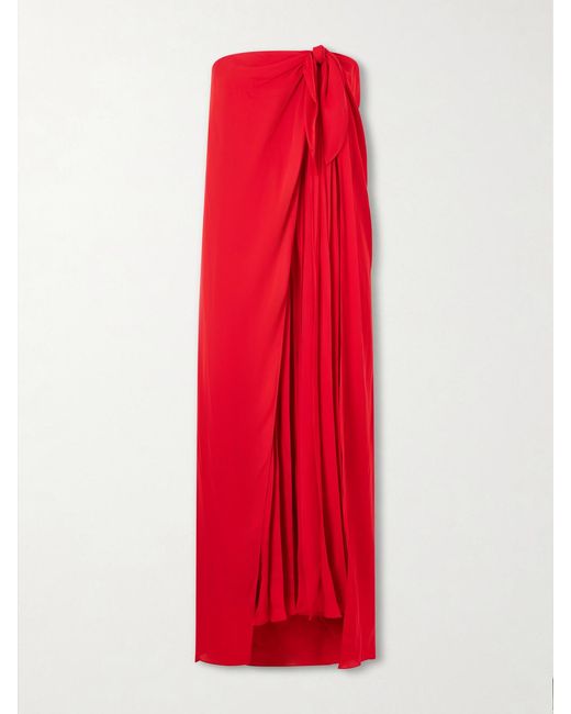 Ralph Lauren Red Brittani Strapless Wrap-Effect Satin Maxi Dress