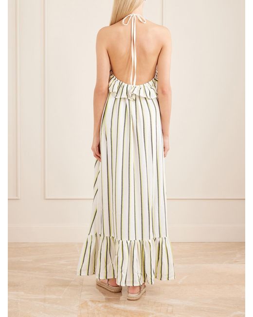 Marrakshi Life White Ruffled Striped Cotton Maxi Dress