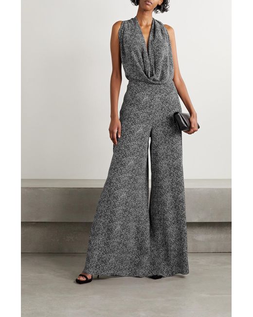 Michael Kors Cheetah print Draped Silk crepe Halterneck Jumpsuit