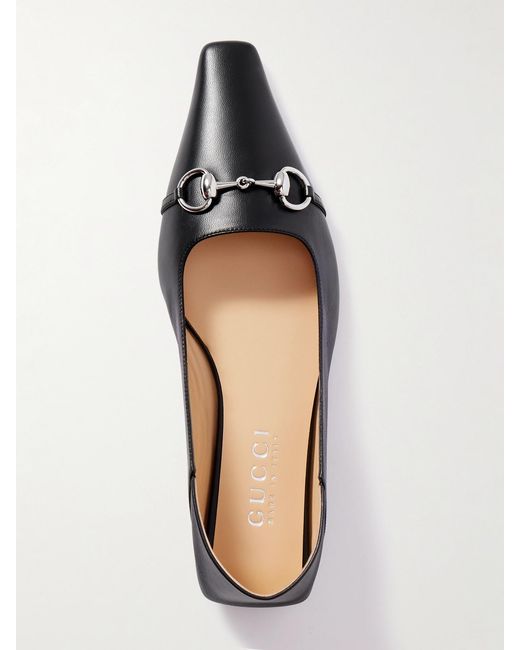 Gucci White Vittoria Collapsible-Heel Horsebit-Embellished Leather Ballet Flats