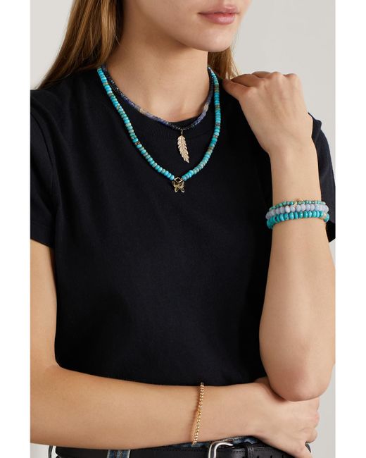 Sydney Evan Metallic Feather Kette Mit Zierperlen, Diamanten Und Details Aus 14 Karat