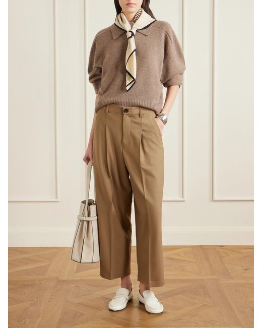 Maria McManus Natural Cropped Pleated Wool-Blend Wide-Leg Pants