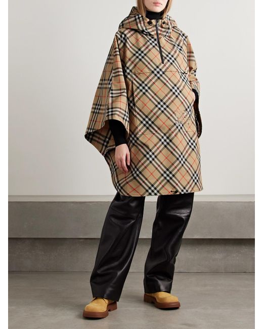Burberry Natural Kariertes Cape Aus Twill Mit Applikationen Und Kapuze