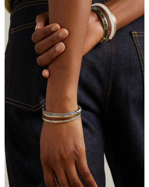 BY PARIAH Natural Classic Stack Set Aus Drei Armreifen Aus Recyceltem 14 Karat Und Recyceltem Sterlingsilber Mit Diamanten Und Achat