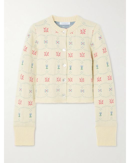 Calle Del Mar Natural Verkürzter Cardigan Aus Einer Kaschmir-Seidenmischung Mit Jacquard-Muster