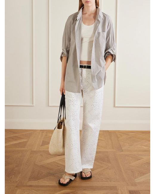 Citizens of Humanity White Lindz Mid-Rise Embroidered Straight-Leg Jeans