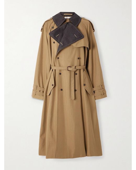 Carven Natural Double-Breasted Wool-Felt Trimmed Cotton-Blend Twill Trench Coat