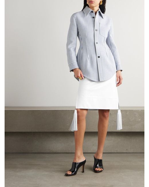 Bottega Veneta White Midirock Aus Glanzleder Mit Troddeln