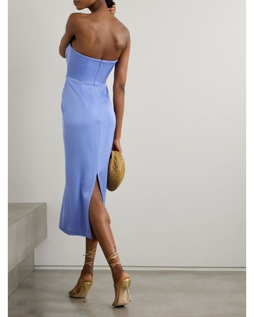 Alex Perry Blue Strapless Draped Satin-Crepe Midi Dress