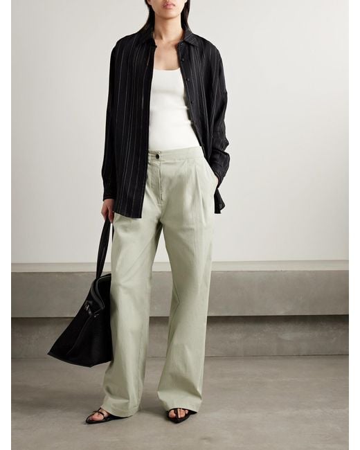 Proenza Schouler White Romina Pleated Cotton-Blend Wide-Leg Pants
