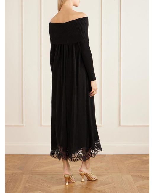 Zimmermann Black Valiant Off-The-Shoulder Lace-Trimmed Satin Maxi Dress