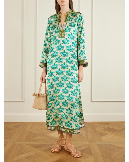 Emporio Sirenuse Green Jenna Jewelry Mare Printed Silk-Satin Midi Dress
