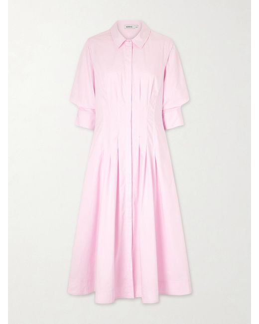 Jonathan Simkhai Pink Jazz Pleated Cotton-Blend Poplin Midi Dress