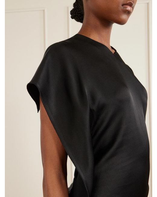 Victoria Beckham Black Victoria Gathered Satin Midi Dress