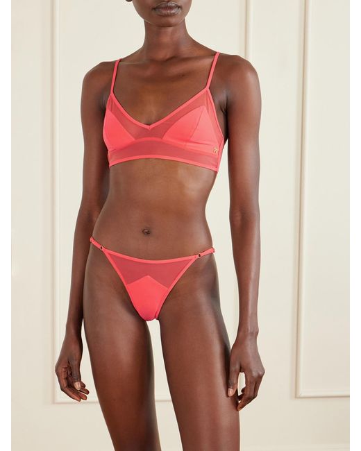 Kiki de Montparnasse Red Peep Show Mesh-Trimmed Bikini Brief