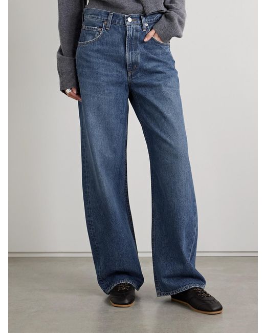 Agolde Blue Low Curve Mid-Rise Wide-Leg Jeans