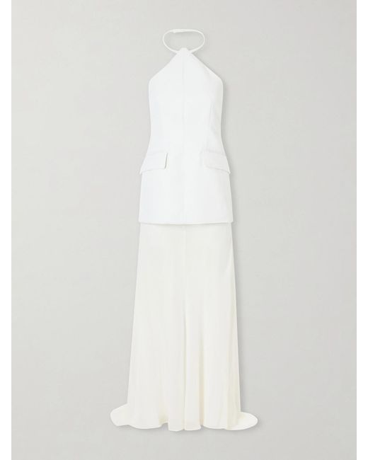 Sportmax White Silk-Blend Chiffon And Crepe Halterneck Maxi Dress