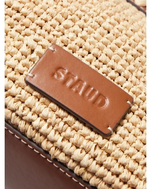 Staud Natural Maude Clutch Aus Raffiabast Mit Lederbesätzen