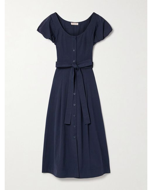 Ulla Johnson Blue Rhea Belted Cotton Midi Dress