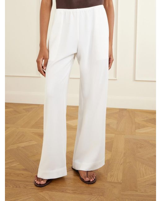 Leset White Arielle Crepe Wide-Leg Pants