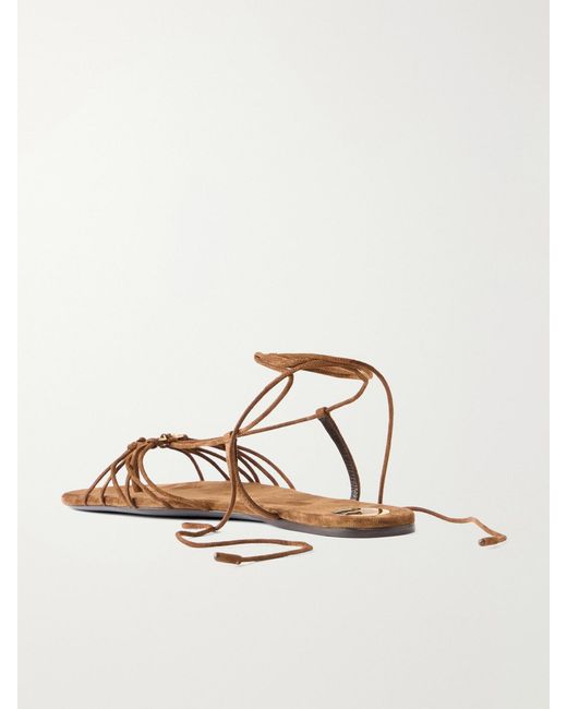 Saint Laurent Natural Babylone Logo-Embellished Lace-Up Suede Sandals