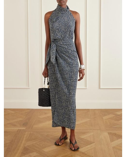 Cortana White Corallo Printed Silk-Satin Midi Dress
